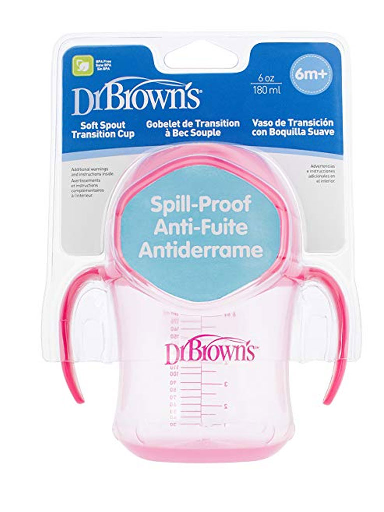 DR BROWN 6 oz / 180 ml Soft-Spout Transition Cup w/ Handles - Pink (6m+)