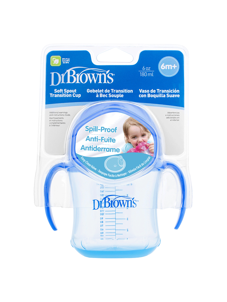 DR BROWN 6 oz / 180 ml Soft-Spout Transition Cup w/ Handles - Blue (6m+)