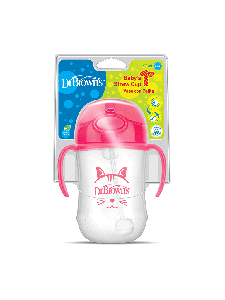 DR BROWN 9 oz/270 ml Baby's First Straw Cup, Pink (6m+)