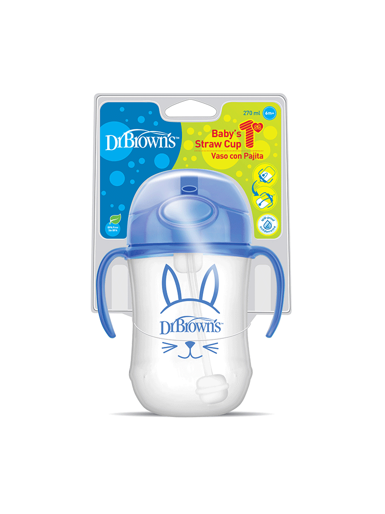 DR BROWN 9 oz/270 ml Baby's First Straw Cup, Blue (6m+)