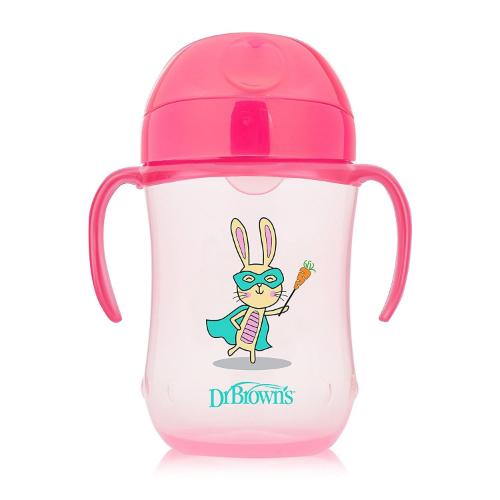 DR BROWN 9oz/270ml Soft-Spout Toddler Cup, Pink Superhero (9m+)