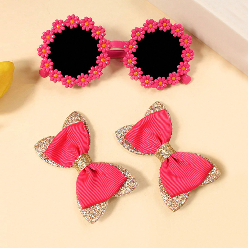 Toddler/kids Bow hairpin and flower glasses set