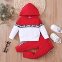 2pcs Letter Print Splice Color Block Hooded Long-sleeve Baby Set