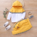 2pcs Letter Print Splice Color Block Hooded Long-sleeve Baby Set