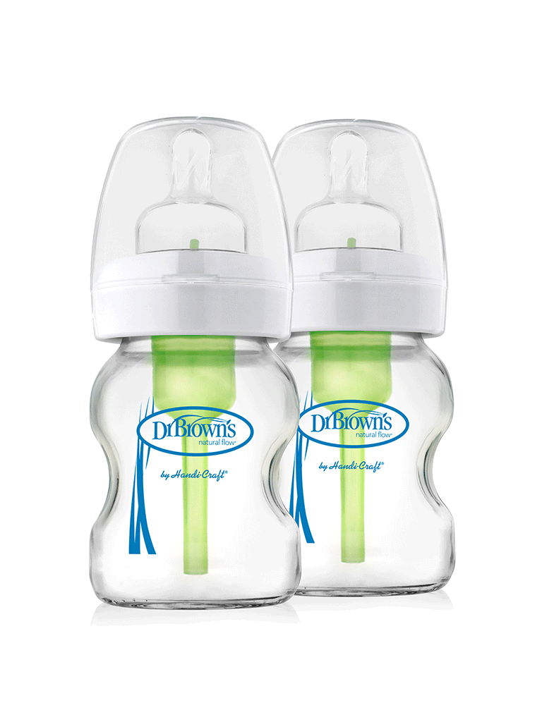 DR BROWN 5 oz / 150 ml Glass Wide-Neck "Options" Baby Bottle, 2-Pack