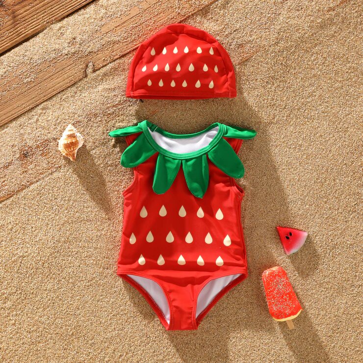 Baby Girl's 2pcs Hyper-Tactile Solid Color Swimsuit