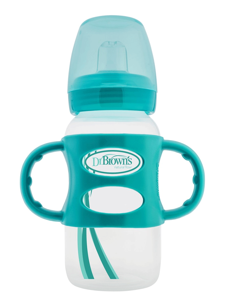 DR BROWN 9 oz/270 ml PP Wide-Neck Sippy Spout Bottle w/ Silicone Handles, Turquoise, Single