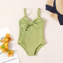 Baby Girl Solid Bow Front Rib-knit One Piece Swimsuit