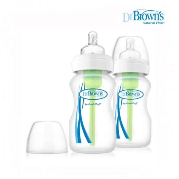 DR BROWN 9 oz / 270 ml Glass Wide-Neck "Options" Baby Bottle, 2-Pack