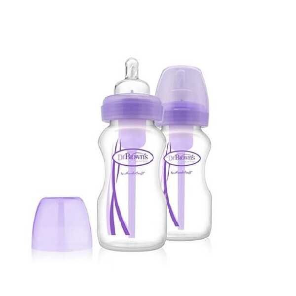 DR BROWN 9 oz / 270 ml PP Wide-Neck "Options" Baby Bottle - Purple, 2-Pack