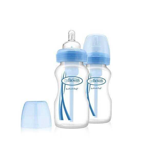 DR BROWN 9 oz/270 ml Options+ Wide-Neck Bottle, PP, BLUE, 2-Pack