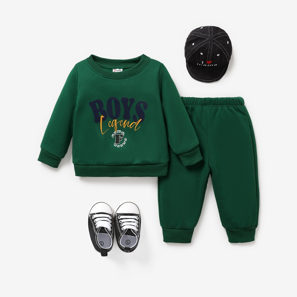 Childlike 2pcs Letter Baby Boy Set, Long Sleeve Polyester Spandex