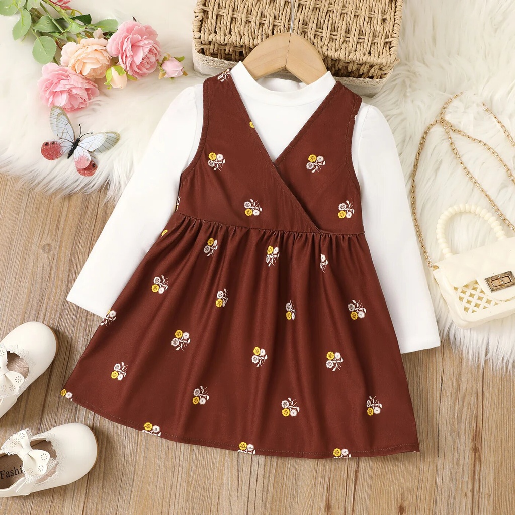 Toddler Girl Stand Collar Floral Long Sleeves Dress