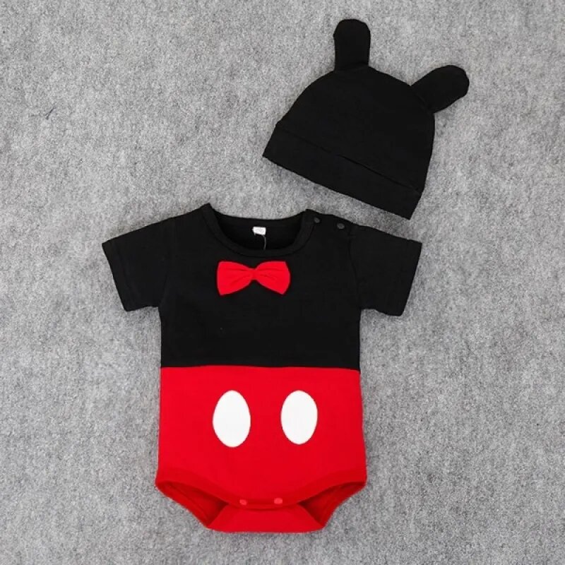 2pcs Baby Girl/Boy Childlike Solid Color Short Sleeve with Strong Design Sense Polka dots onepice and Hat Set 