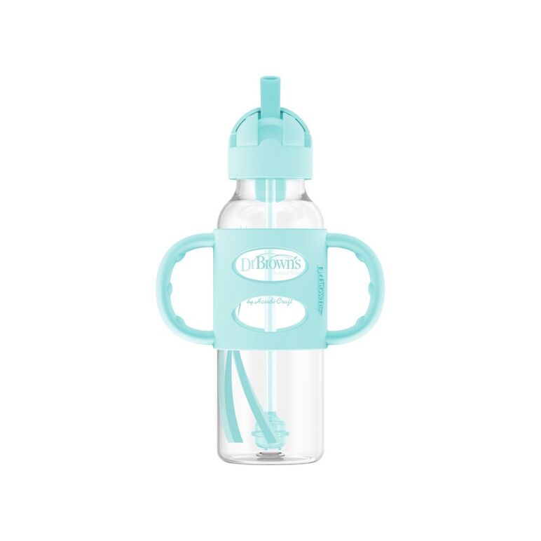 DR BROWN 8oz/250ml PP N Sippy Straw Bottles w/ Silicone Handles, Green, Single