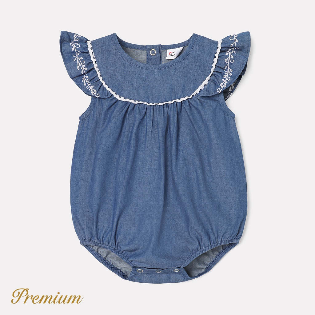 Baby Girl 100% Cotton Denim Flutter-sleeve Romper