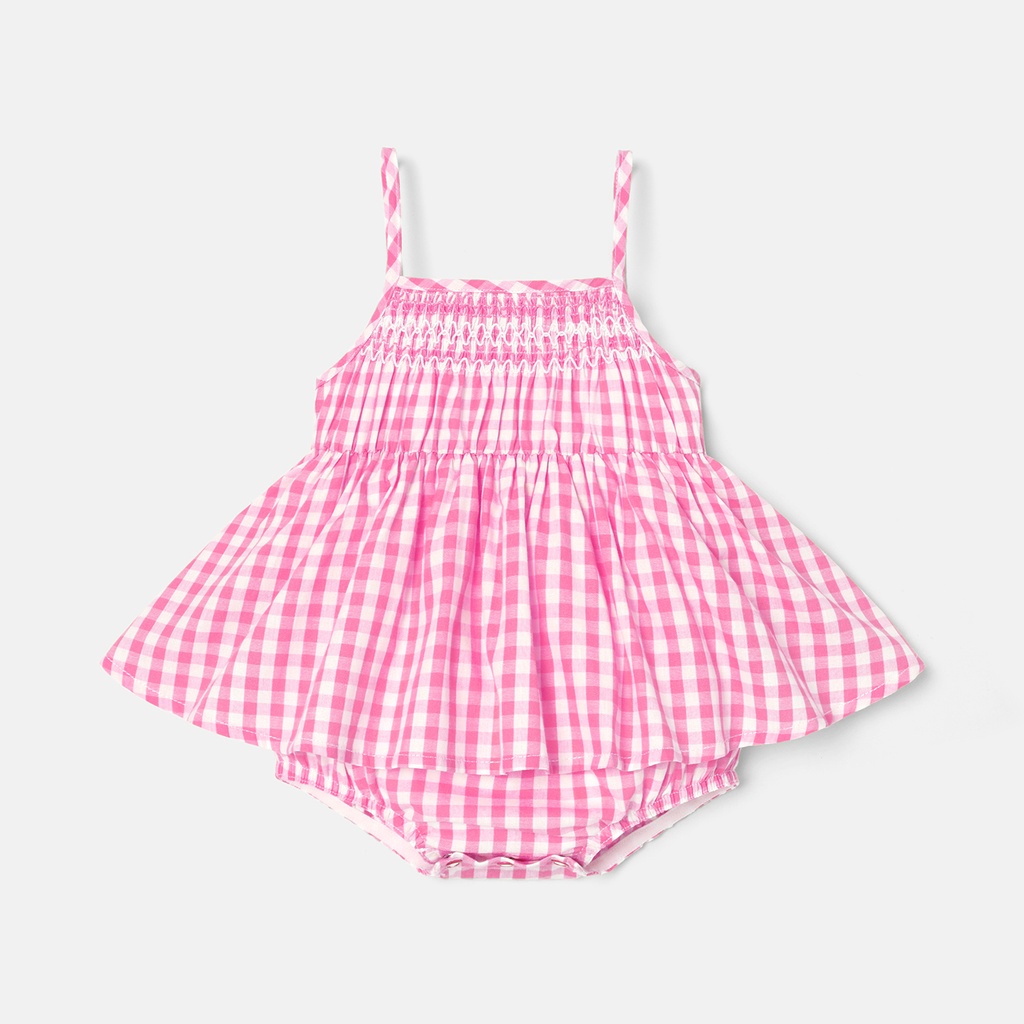 Baby Girl 100% Cotton Plaid Cami Romper