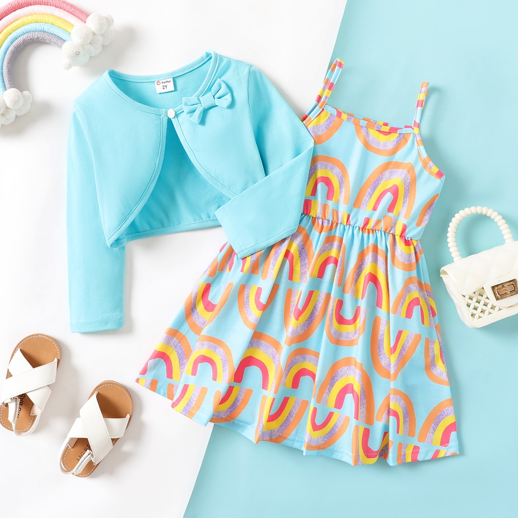 Toddler girl Geometric Rainbow Pattern Dress Set