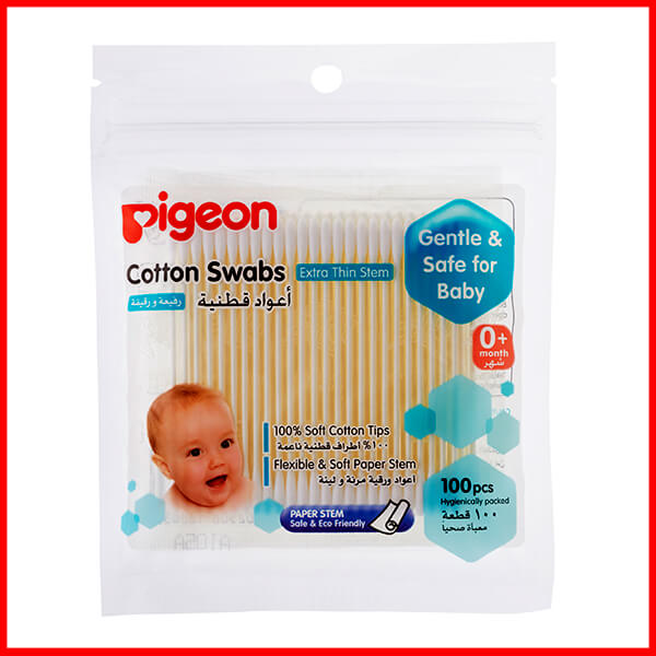 Pigeon Cotton Swabs Thin Stem 100 PCs- Plastic Pack