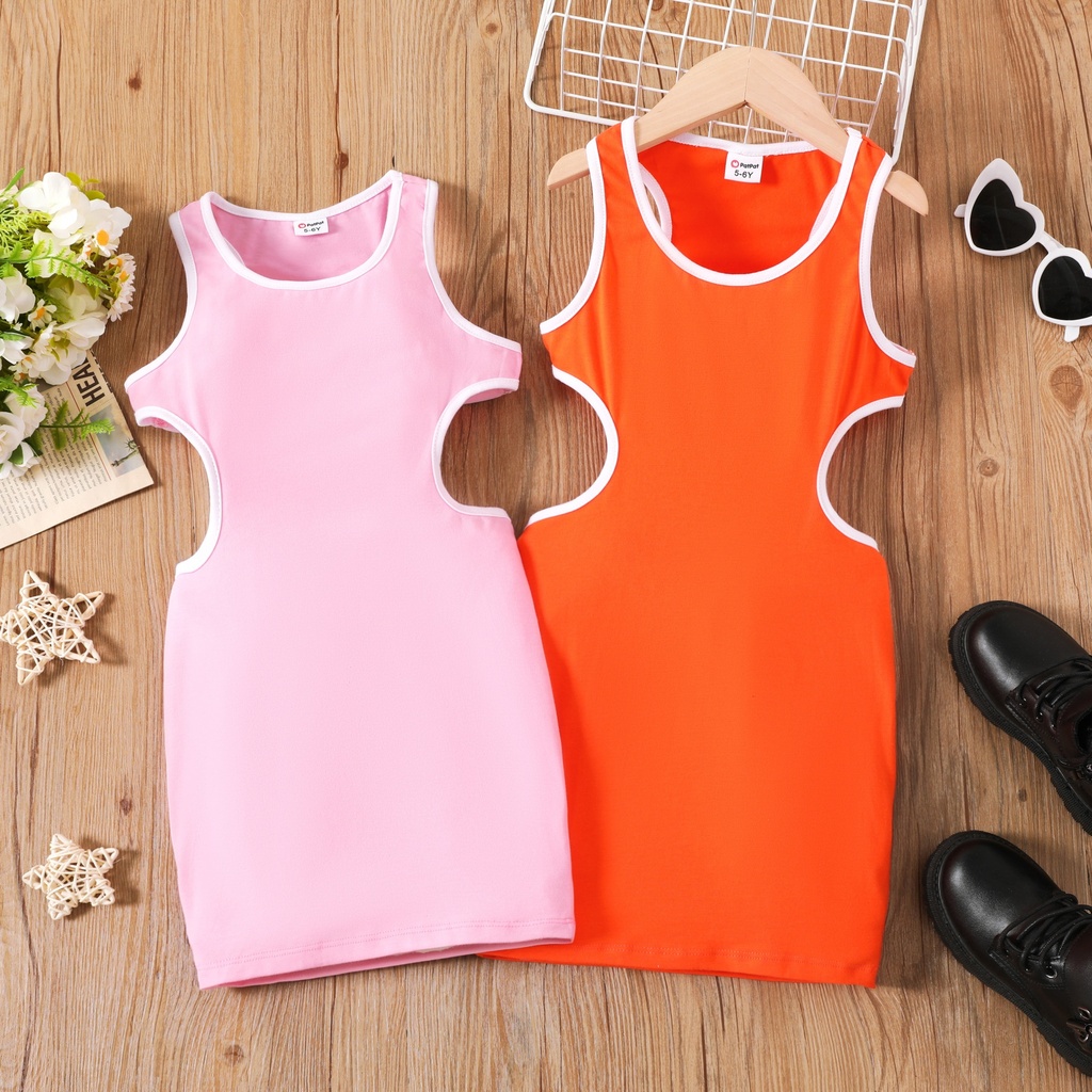 Girl Dress Set, Solid Color Avant-garde Style, Polyester Cotton Spandex Fabric, 1pc