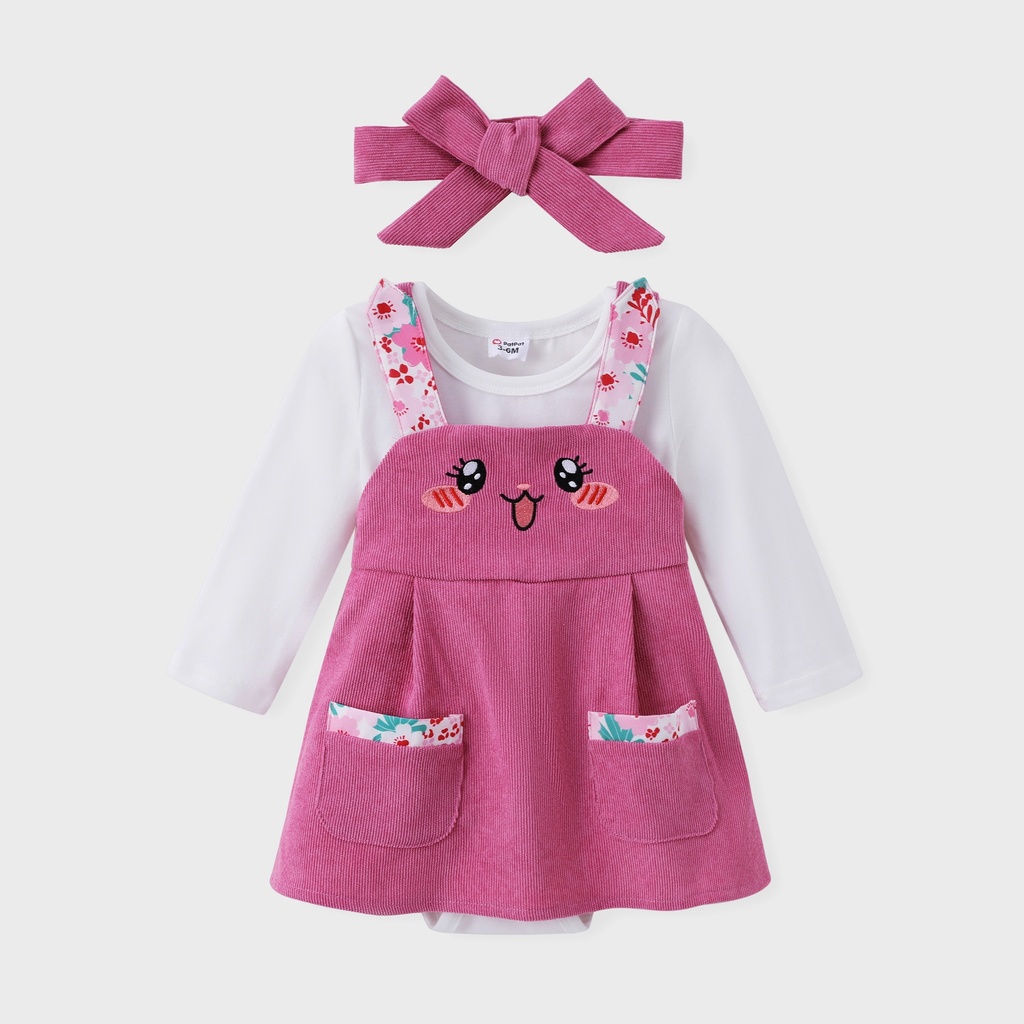 Baby Girl 2pcs Childlike Romper and Overall Dress with Headband Set