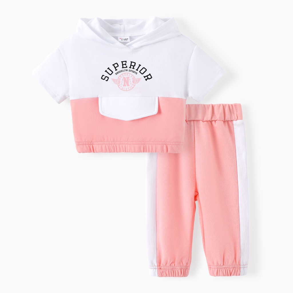 Baby Girl 2pcs Letter Print Hooded Tee and Pants Set