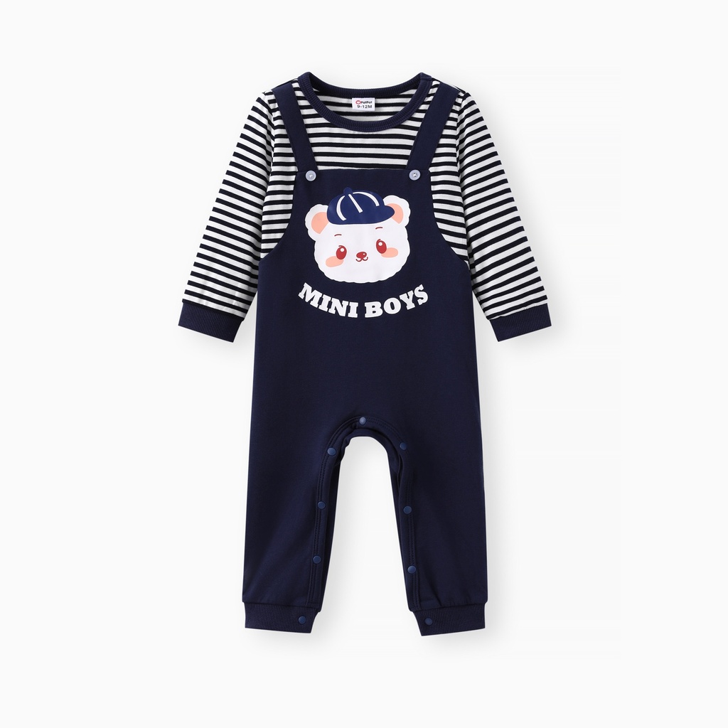Baby Boy Childlike Stripe Bear Print Jumpsuit