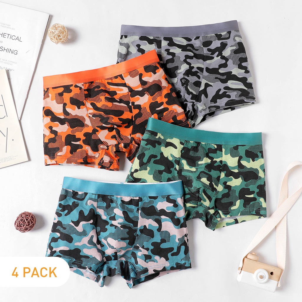 4Pcs Kid Boy Camouflage Boxer Briefs Underwear