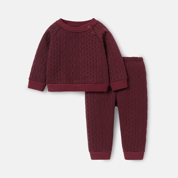 2pcs Baby Boy Solid Color Cable Knit Textured Long-sleeve Sweatshirt and Elasticized Pants Set