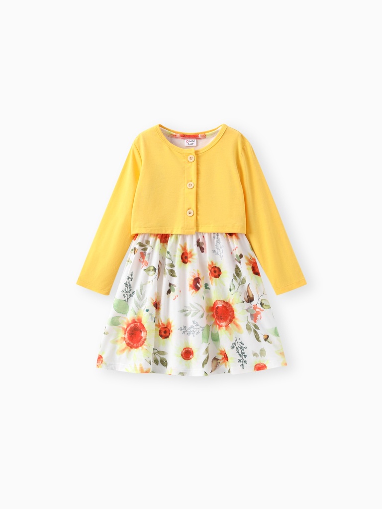 93% Cotton Baby Girl Floral Dress Set with Knit Cardigan & Matching Headband