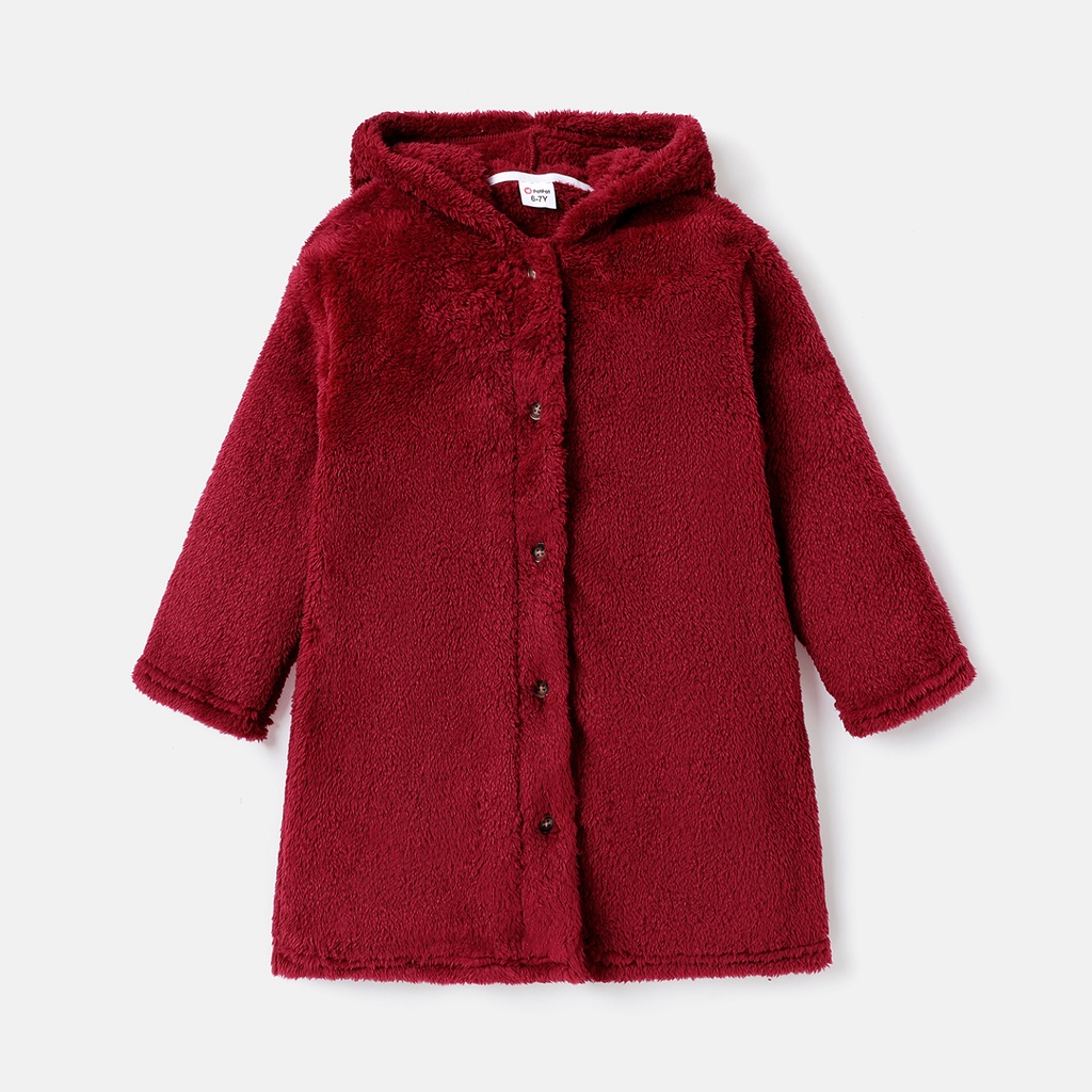 Kid Girl/Boy Solid Color Fluffy Fleece Hooded Coat