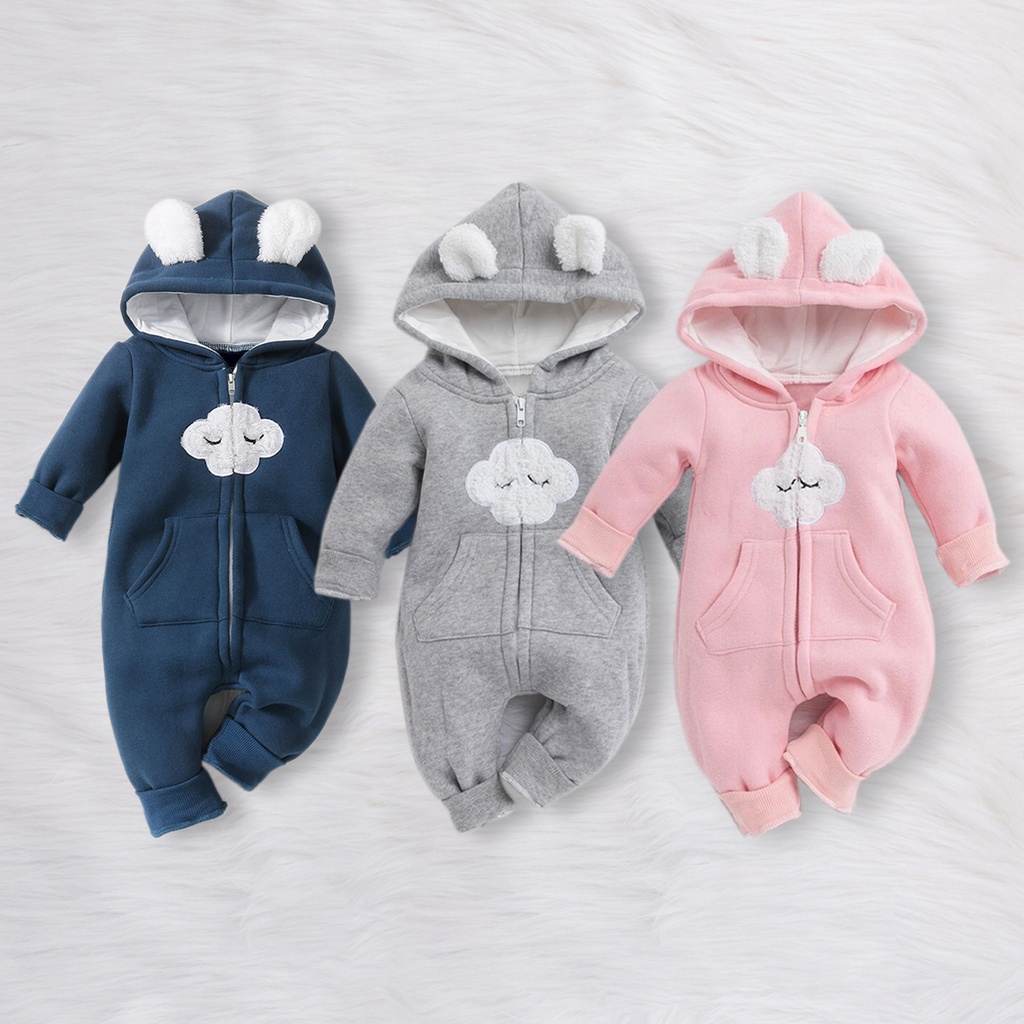 Baby Boy/Girl Clothes Beat Style Cloud Design Fleece-lining Zipper Jumpsuit