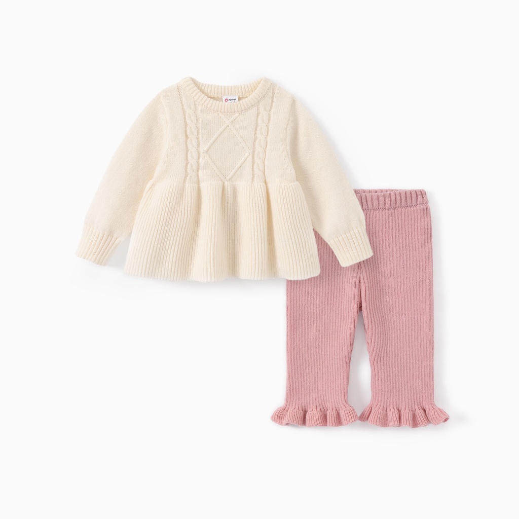 Baby Girl 2pcs Sweater Ruffled Top and Pants Set