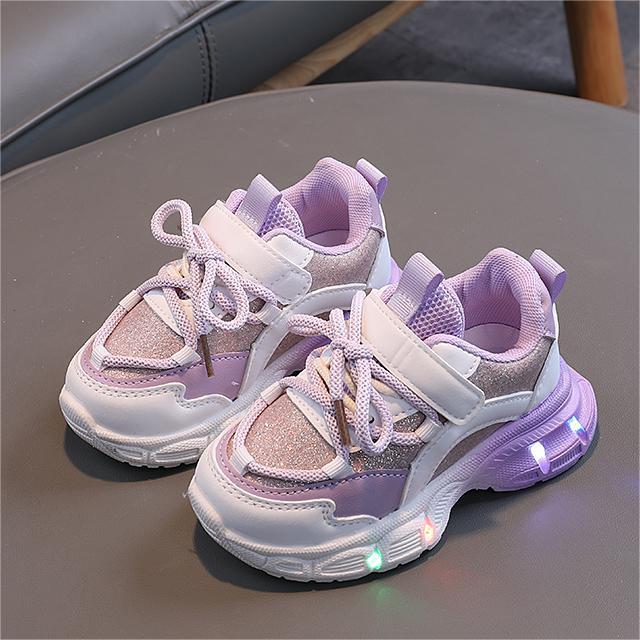 Toddler/Kid Girl Sporty Solid Color Lace-Up Lighted Velcro Sports Shoes