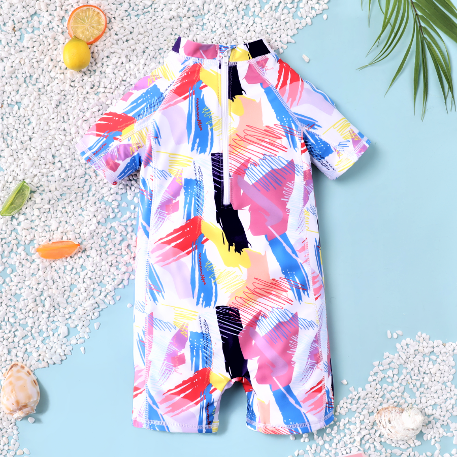 Colorful ink-splash pattern toddler swimsuit
