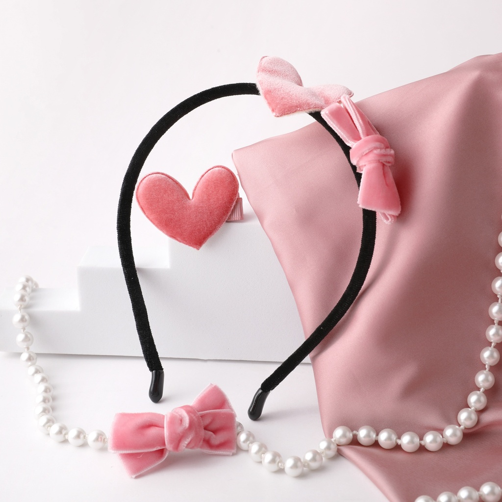 Silky velvet hair accessories with set of two clip and headband combo