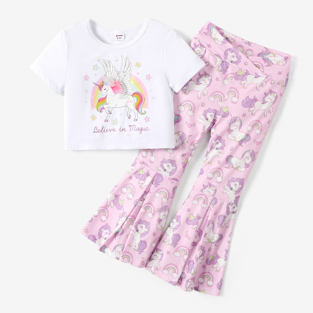 Toddler Girl 2pcs Unicorn Print Tee and Shorts Set