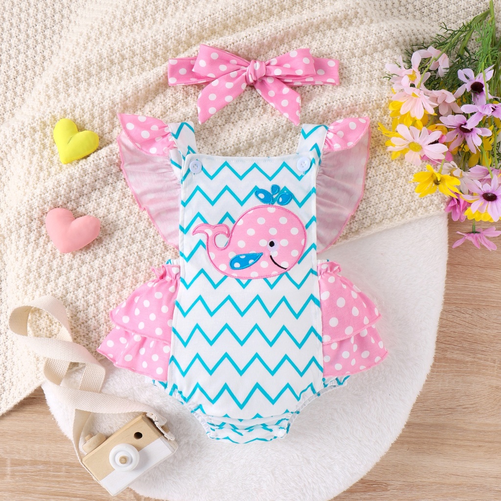 Baby Whale Print Ruffle Romper