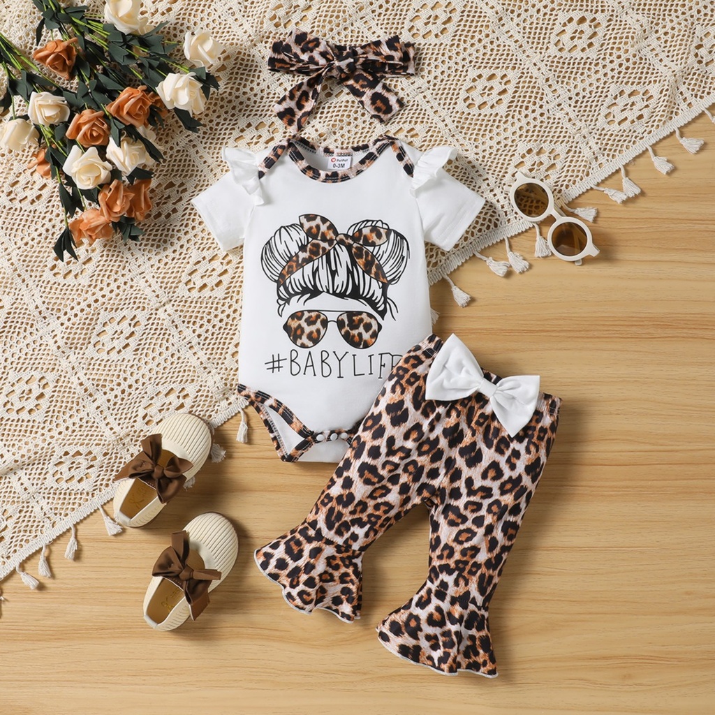 3pcs Baby Girl Leopard Ruffle Edge Set