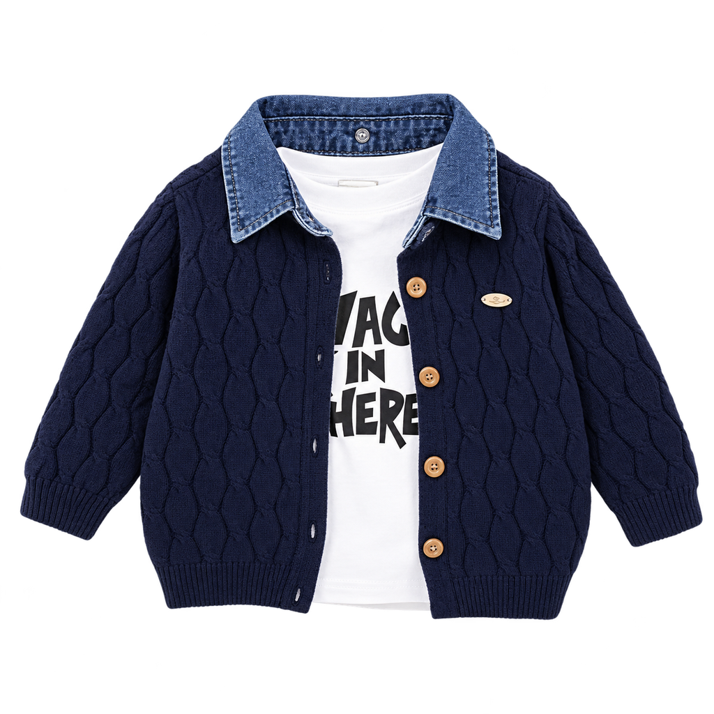 Denim collar cardigan t-shirt set