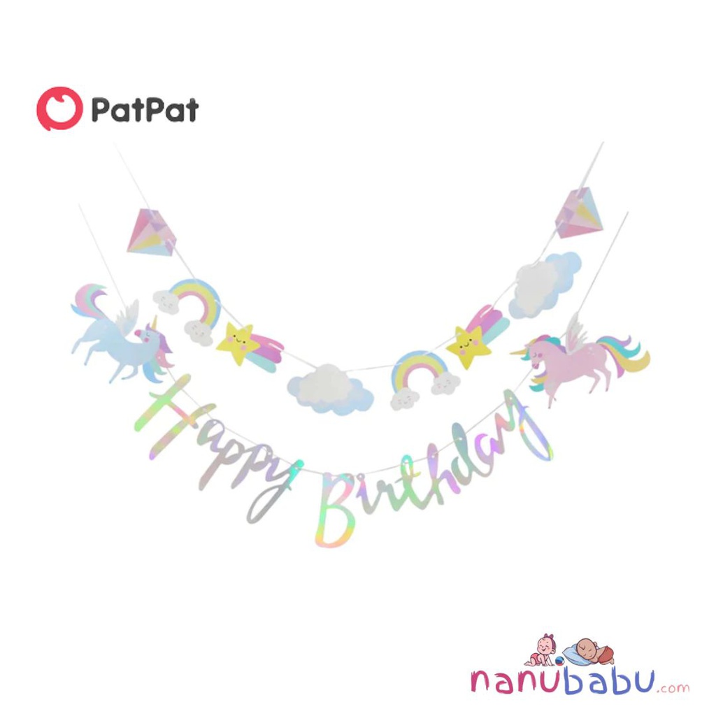 Patpat-(2nb11-20384432)Unicorn Happy Birthday Banner Colorful Unicorn Birthday Party Decoration Supplies Props