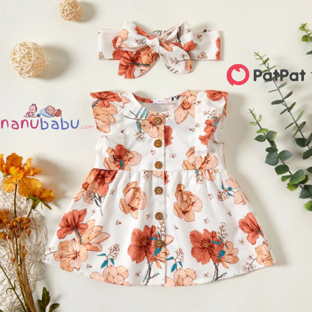 Patpat-(1nb12-19785736)2pcs Baby Girl Sleeveless Floral Sweet Dress ( White)