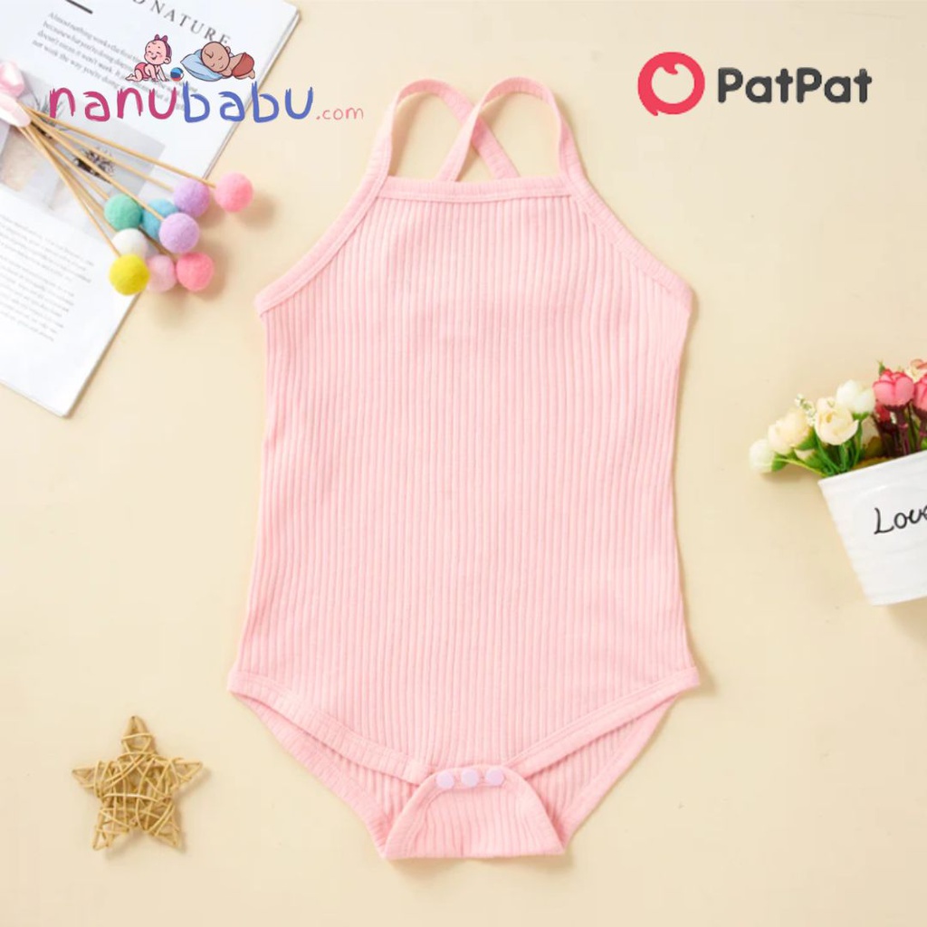 Patpat-(2nb1-538971) Baby Girl 95% Cotton Ribbed Sleeveless Spaghetti Strap Romper(Light Pink)