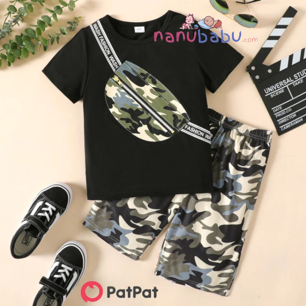 Patpat-(2nb4-20390426)2pcs Kid Boy Camouflage Bag Print Short-sleeve Tee and Shorts Set