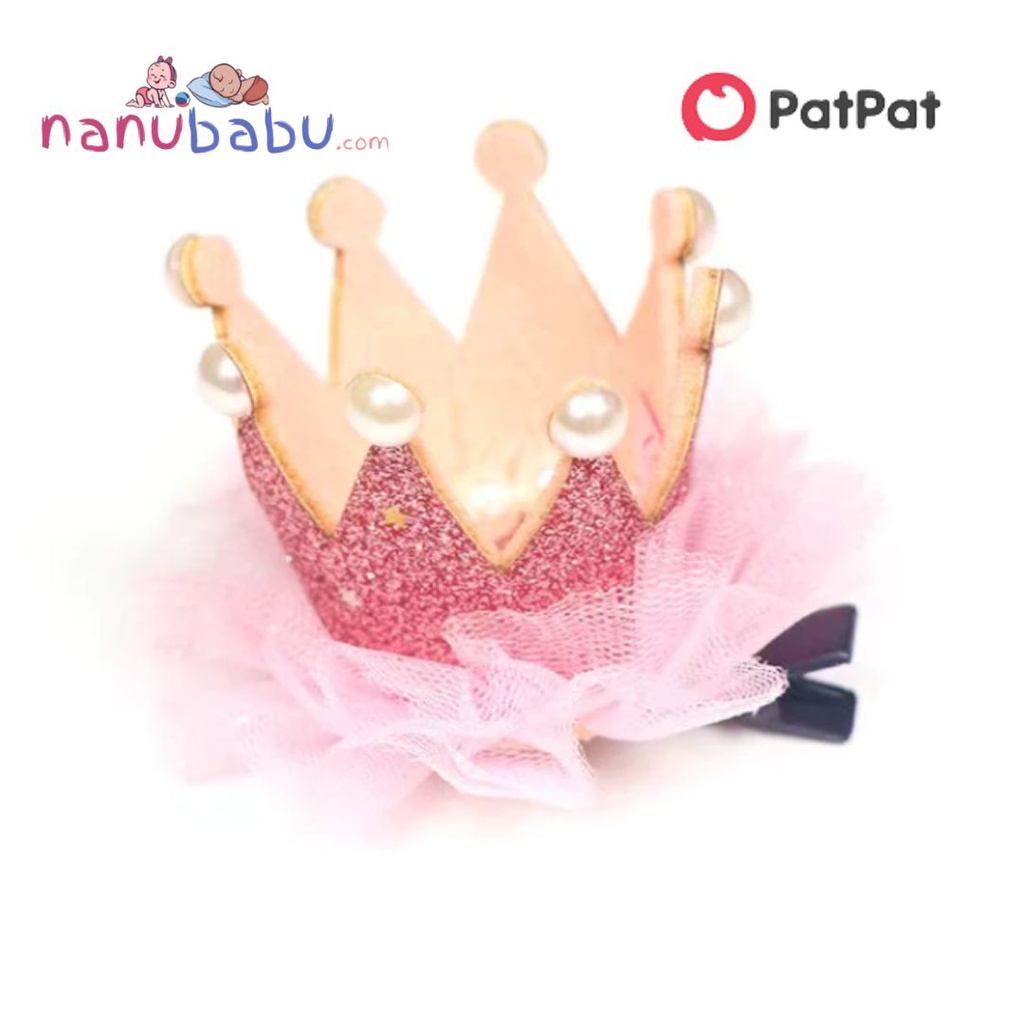 Patpat-(2nb11-20198771)Faux Pearls Sequin Crown Lace Hair Clip for Girls