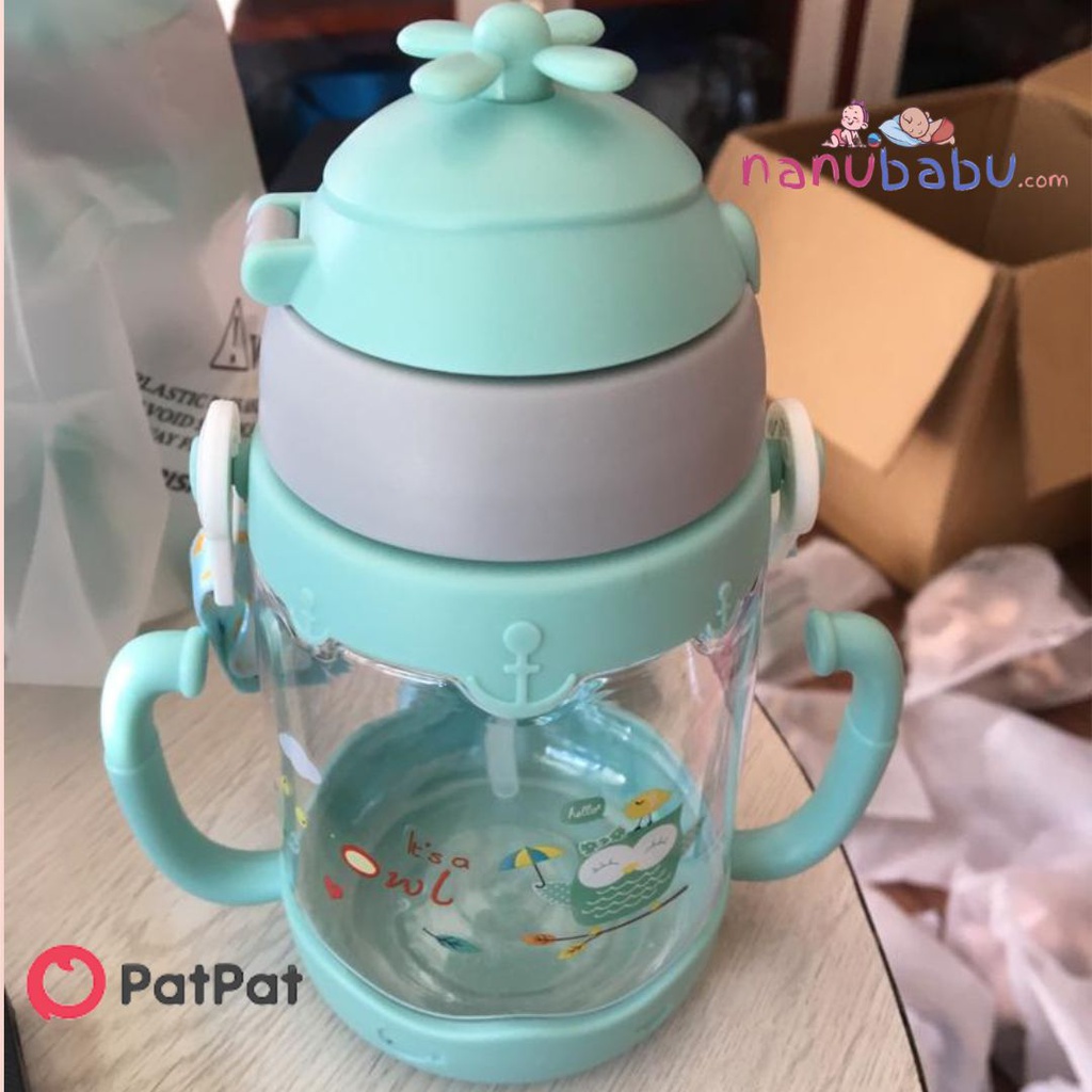 Patpat-(2nb10- 20137508)450ML Straw Water Cup Water Bottle with Scale Cartoon Portable Straw Water Bottle Sippy Cup with Lanyard
