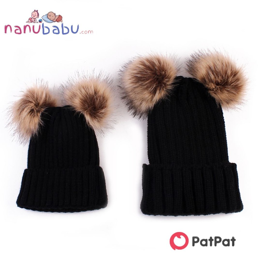 Patpat-Double Hairball Knitted Hats for Mommy and Me-3nb20-19409115