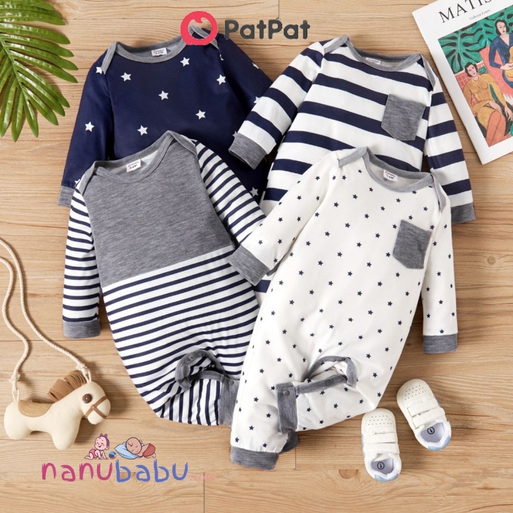 Baby Boy All Over Striped/Star Print Long-sleeve Jumpsuit-3nb19-2014003