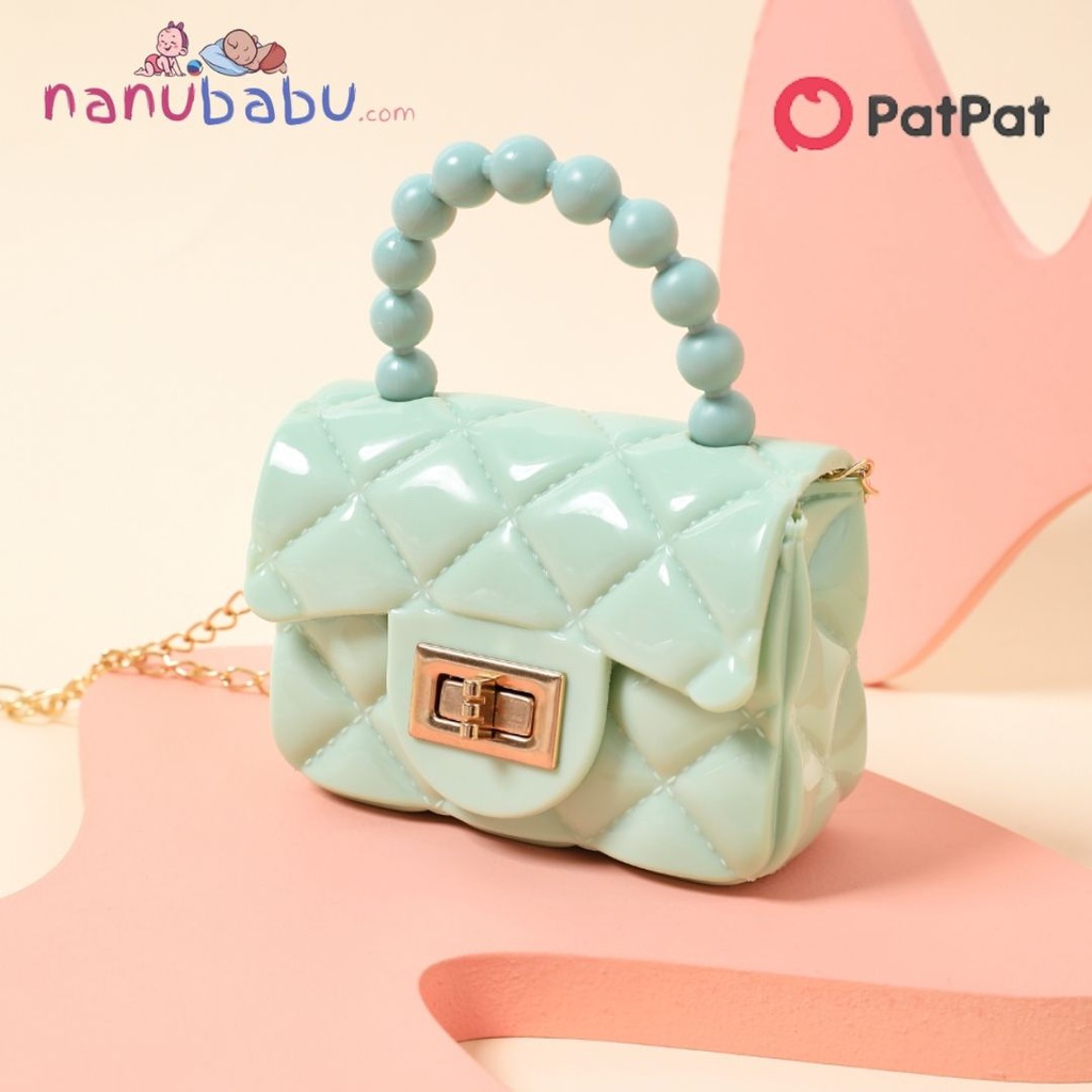 Patpat-Toddler / Kid Pure Color Geometry Lingge Pearl Handbag Clutch Purse for Girls-3nb13-2038819