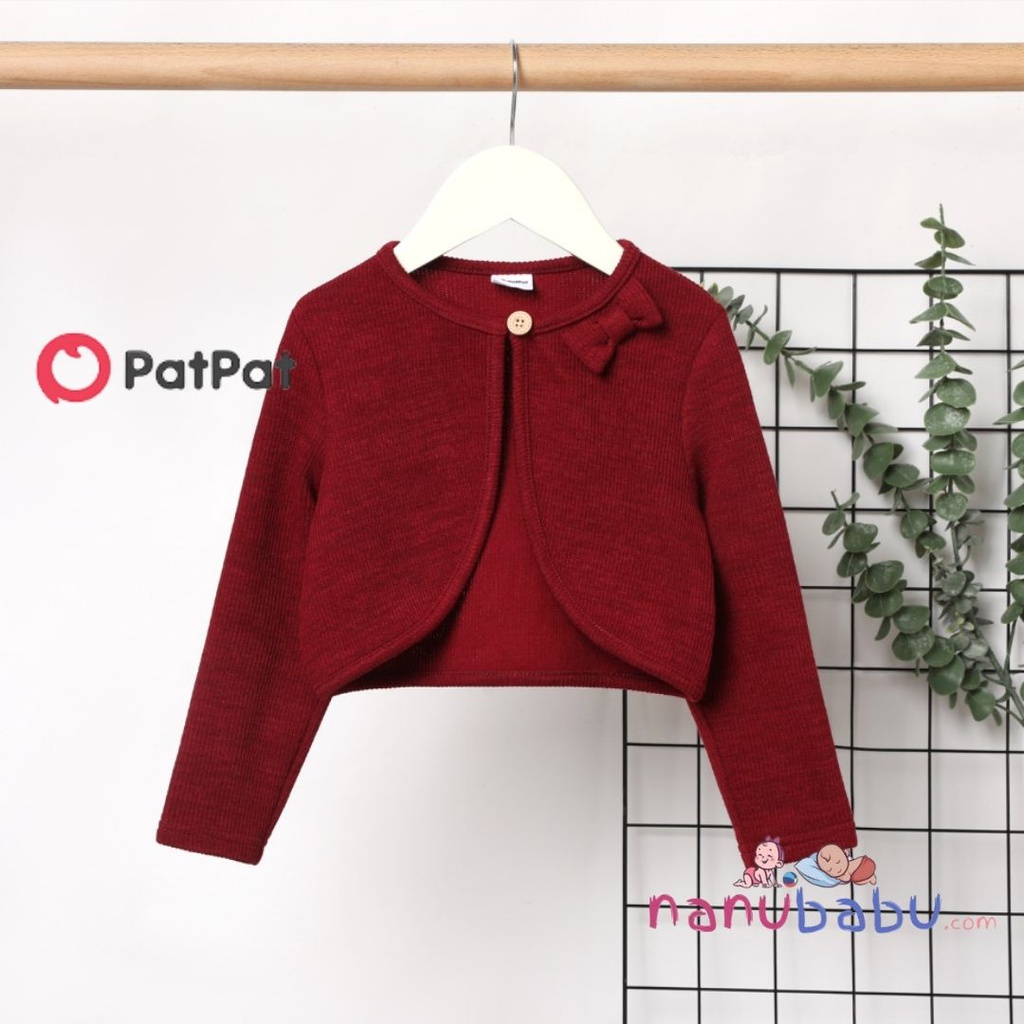 Patpat-Toddler Girl Solid Color Bowknot Design Ribbed Cardigan Jacket-3nb19-2045992
